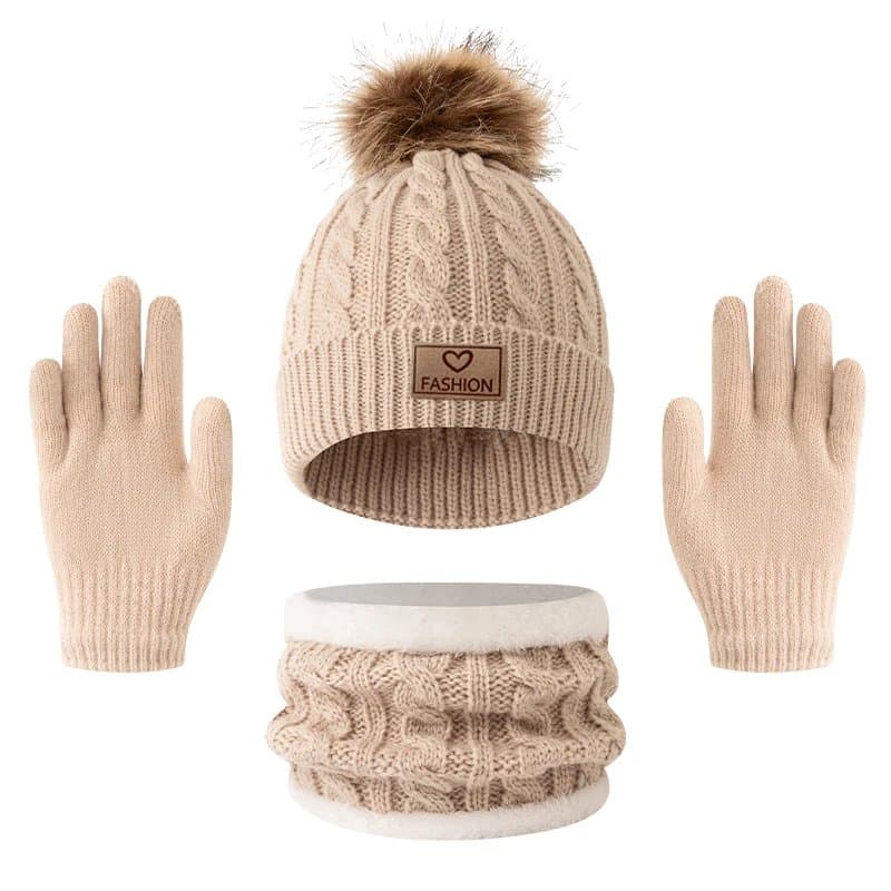סט כובעים וכפפות לילדים בגילאי 2-12 שנים לעונת הסתיו והחורף, חמוד, נוח וחם, כובעים לבנים ובנות