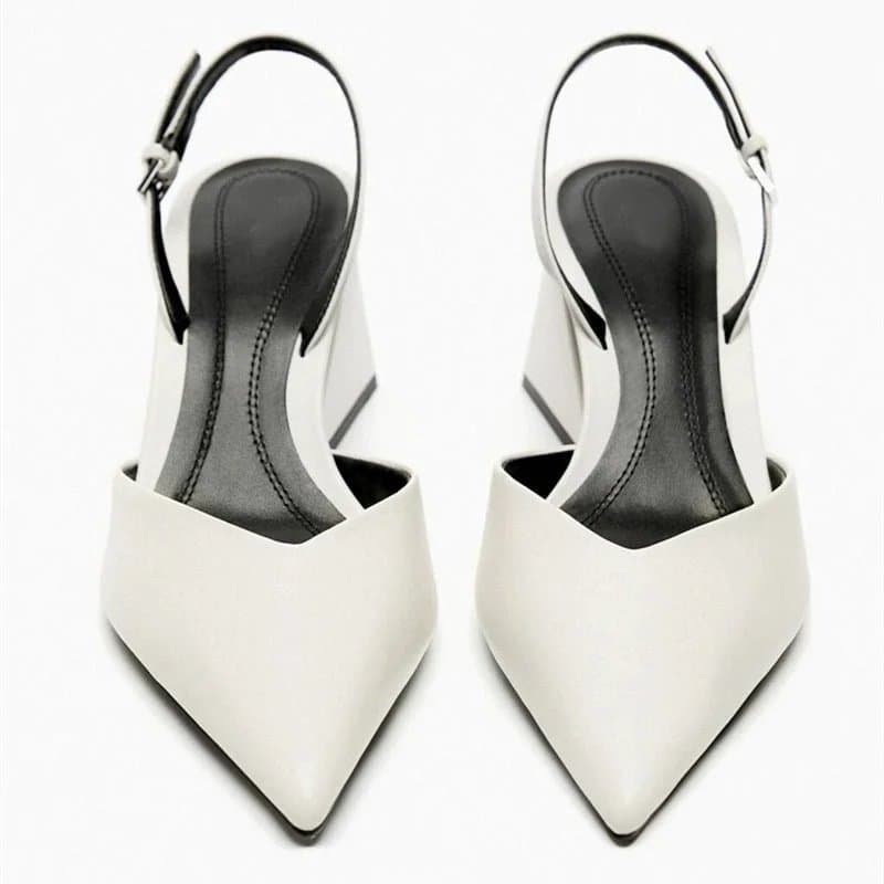 נעלי נשים חדשות של ZAR לסתיו, נעלים לבנות מעור כבש, עקב עבה, קצה מחודד, סנדלי עקב גבוהים אופנתיים, נעל נמוכה ללא שרוכים