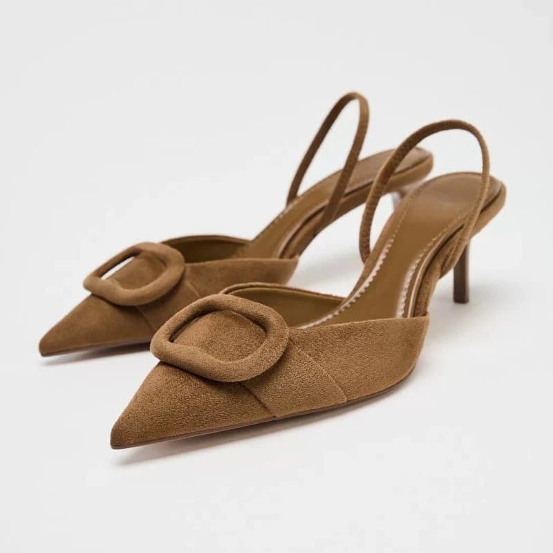 נעלי נשים מסוג סוודה לסתיו 2025, עם סגירת אבזם מרובע, עקב גבוה